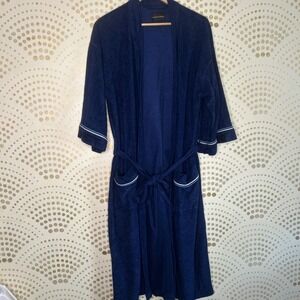 VINTAGE Men's‎ Navy Belted Diplomat Retro Stripe Lounge Bath Robe One size S,M,L